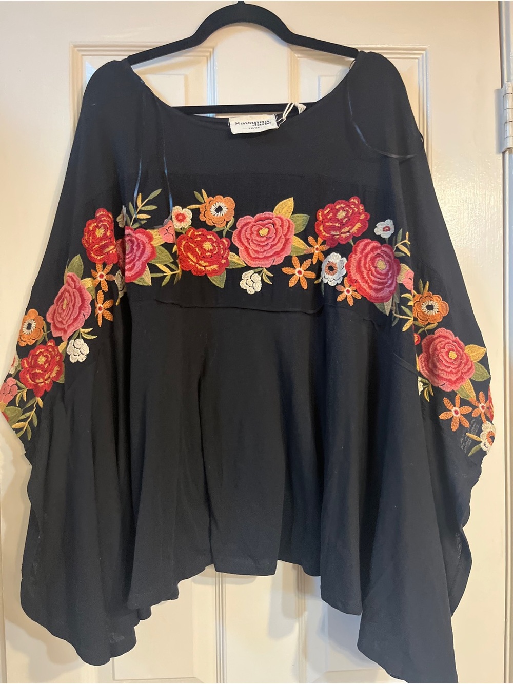 NWT Savanna Jane Black Tunic with Pink and Red Floral Embroidery